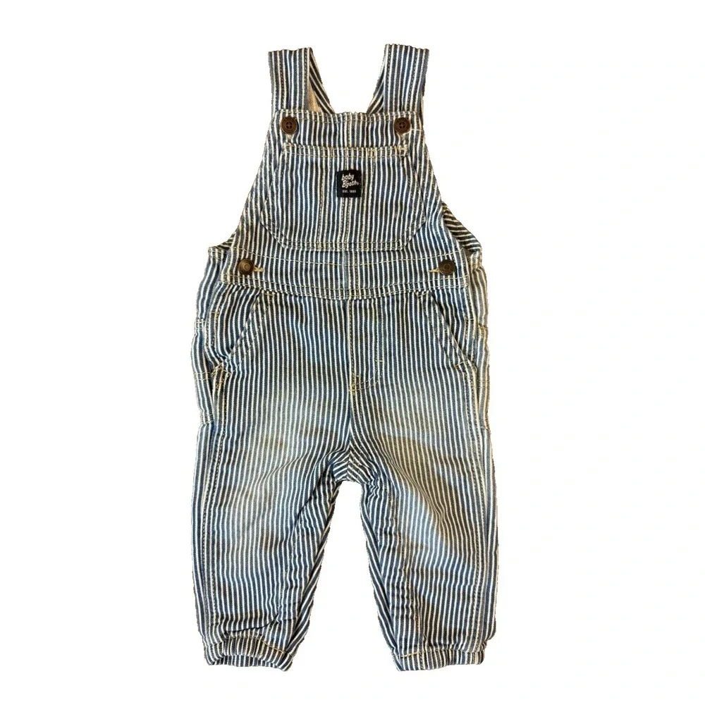 Oshkosh B'Gosh Overalls Baby 12‎ Months Blue Striped Soft Jogger Style Engineer